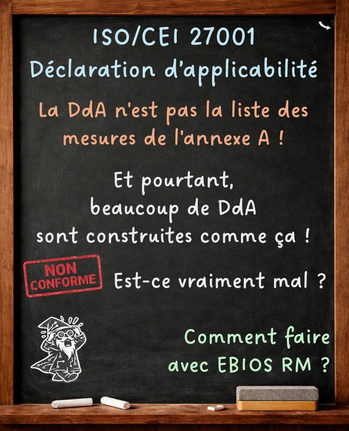 Diapositive 1 : ISO/CEI 27001, déclaration d’applicabilité : la DdA n’est pas la liste des mesures de l’annexe A !