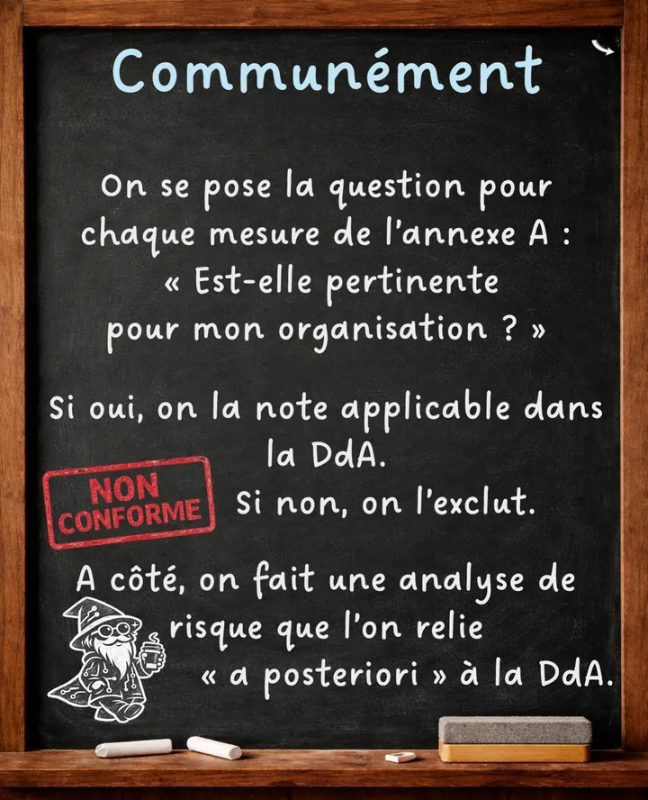 Diapositive 2 : Communément : on passe en revue chaque mesure de l’annexe A. Non conforme.